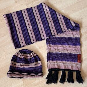 MISSONI Foulard Striped Purple and Pink Scarf and Hat Set